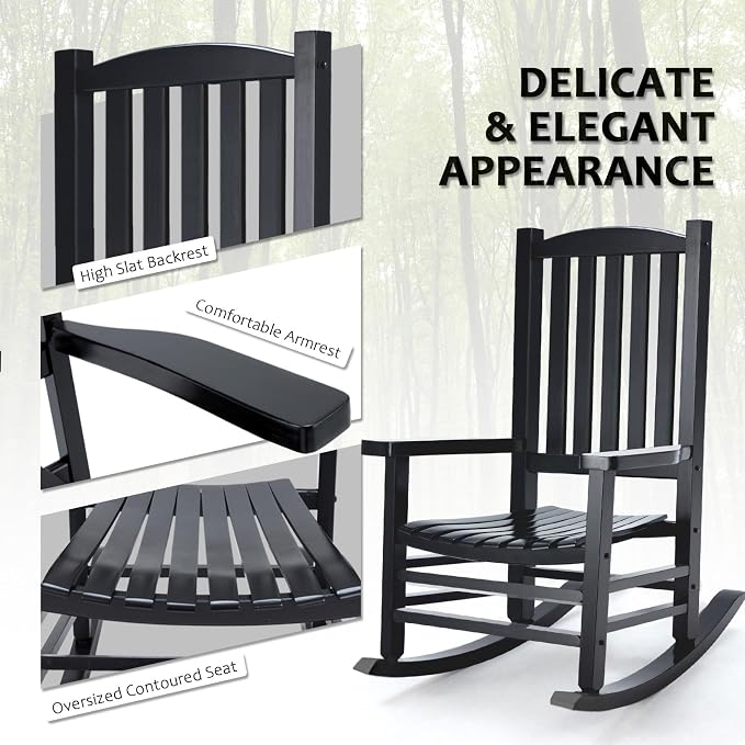Hupmad Wooden Rocking Chair Outdoor Oversized Porch Rocker Chair, Patio Wooden - Image 7