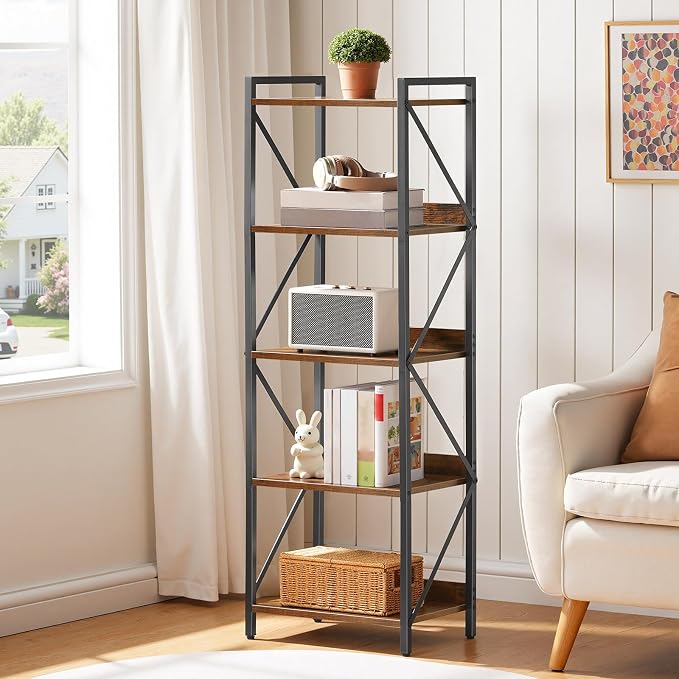HOOBRO Bookshelf, 5-Tier Industrial Bookcase, Book Shelf Storage Organizer - Image 9