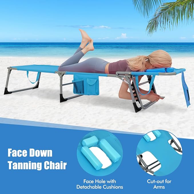 Goplus Tanning Chair, Folding Adjustable Patio Lounge Chair - Image 5