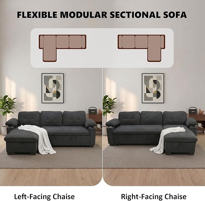 93" L Shaped Sleeper Sofa Bed, Pull Out Sectional Couch - Image 6
