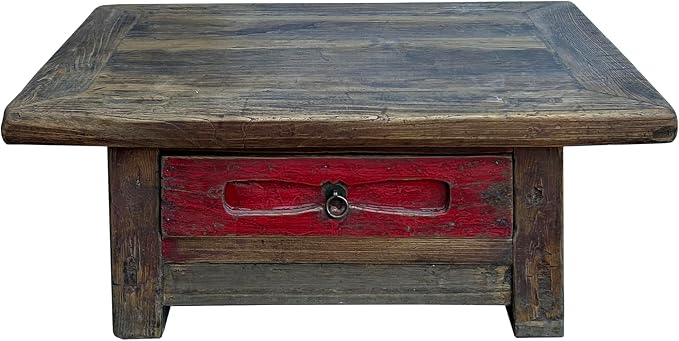Chinese Vintage Rustic Wood Brown Drawer Low Kang Table Display Stand AJK241 - Image 2