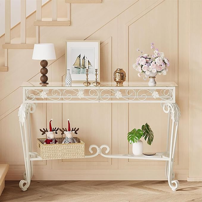 HavenlyYouth Console Table 47.2", Tempered Glass Sofa Table - Image 6