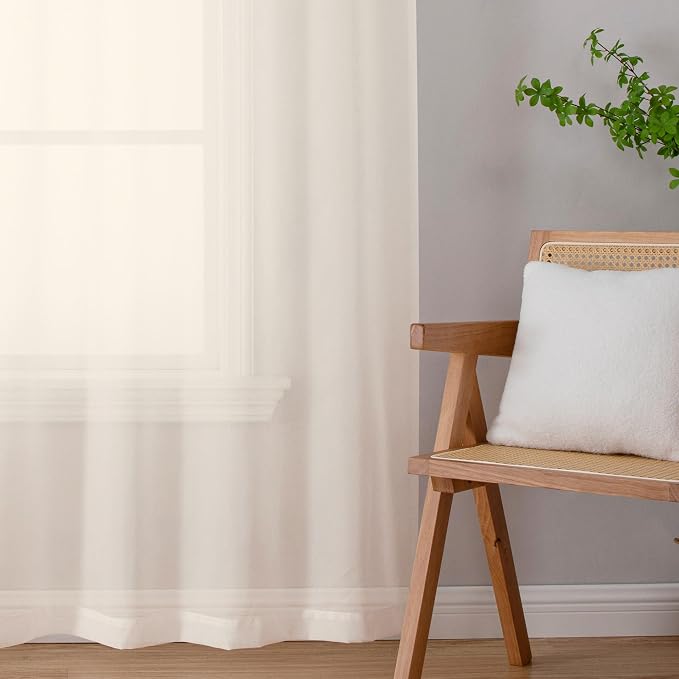 Chyhomenyc Cream Sheer Curtains 120 Inches Long - Image 2