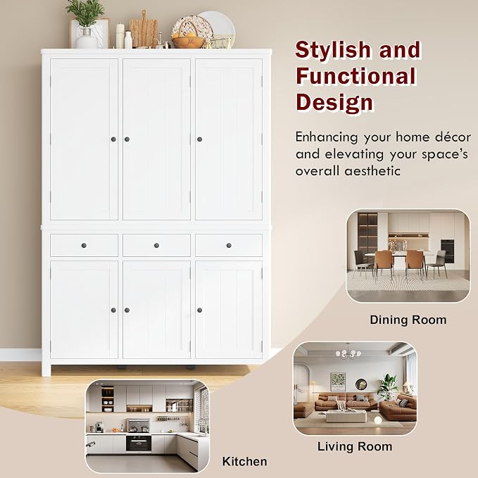 74.8''H High Freestanding Kitchen Pantry, Wooden Kitchen Organizers Cupboard - Image 8