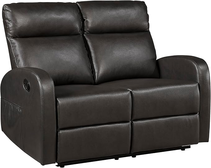 Lexicon Manual Reclining Loveseat, Faux Leather Loveseat Recliner, Wall Hugger - Image 9