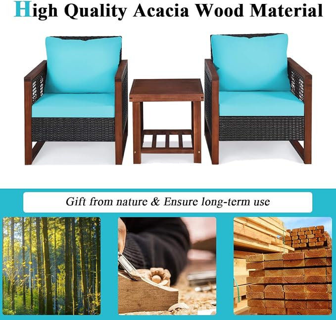 Tangkula 3 Pieces Patio Wicker Furniture Set, Rattan Outdoor Sofa Set - Image 6
