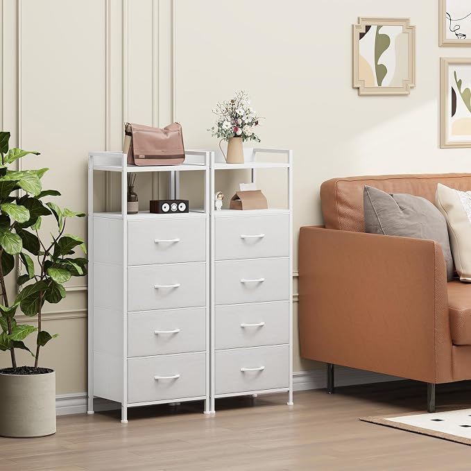 Somdot White Nightstand with 4 Drawers, Vertical Storage Tower Fabric Dresser - Image 4