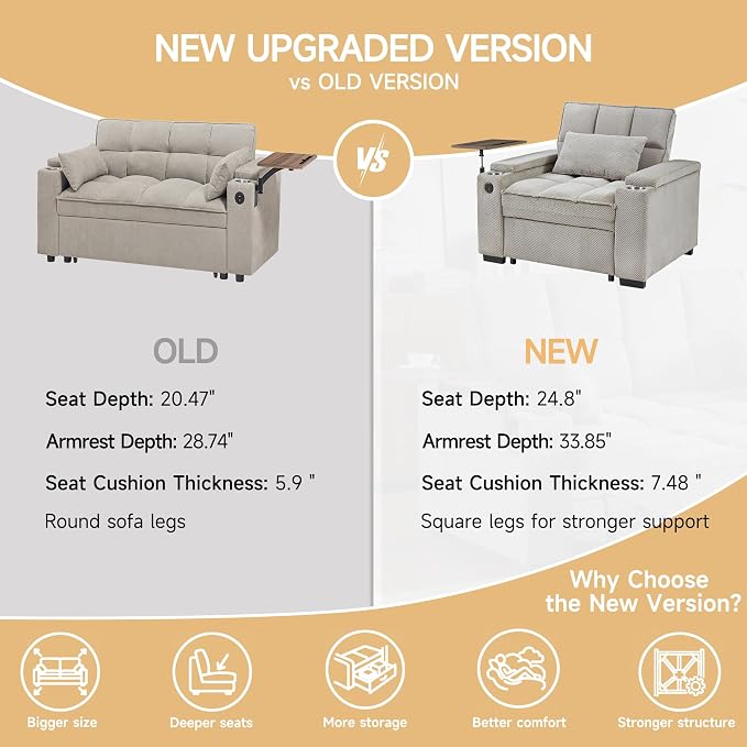 oaaktu Large Size Convertible Sleeper Chair Futon Sofa Bed, Comfortable Thick - Image 7
