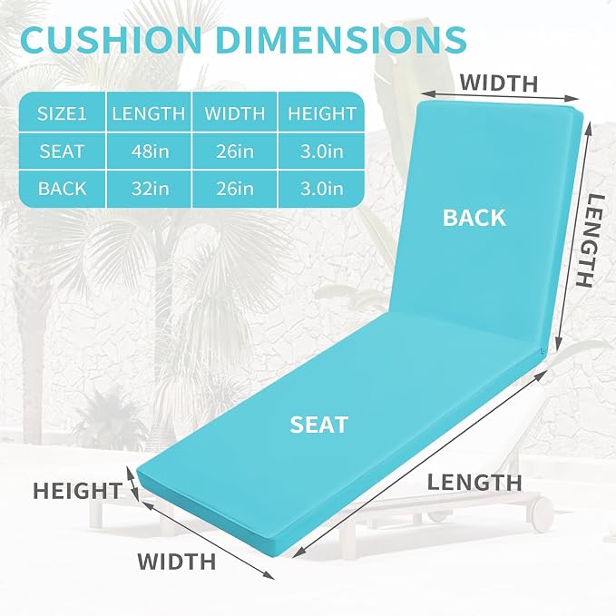 Outdoor Chaise Lounge Cushions for Patio, Lounge Chair Cushions, Waterproof - Image 7