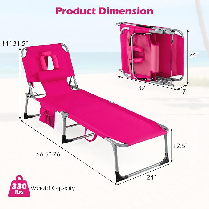 Goplus Tanning Chair, Folding Adjustable Patio Lounge Chair - Image 3