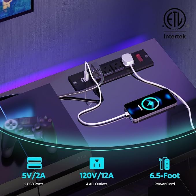 Bestier LED TV Stand for 55/60/65 Inch TV, Modern Gaming TV Console - Image 3