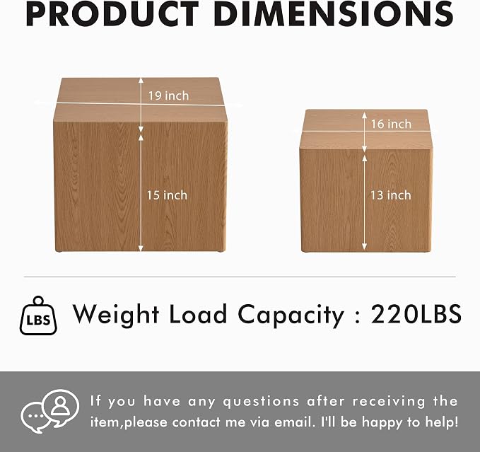 Square Nesting Tables for Living Room, Nesting Coffee Table Wood Grain Veneer - Image 2