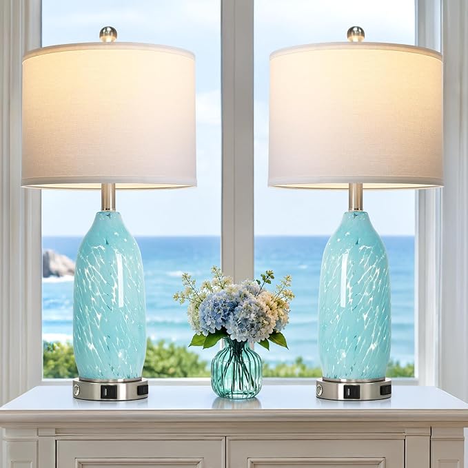 Rinweey 26" Bule Glass Table Lamps Set of 2, Nautical lamp - Image 8
