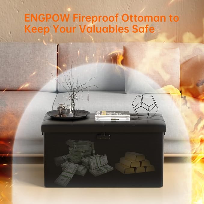 ENGPOW Storage Ottoman Bench, Fireproof Folding Bench - Image 3