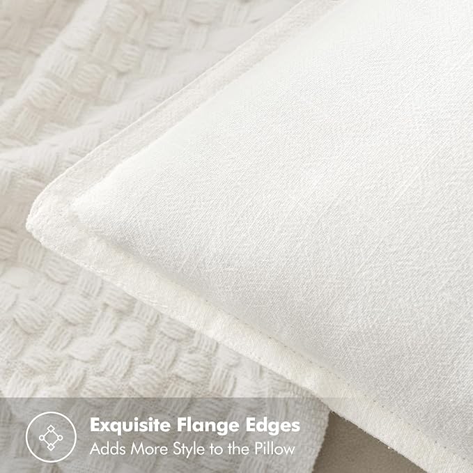 MIULEE Decorative Linen Pillow Covers 16x16 Inch Cream White Boho Farmhouse - Image 2