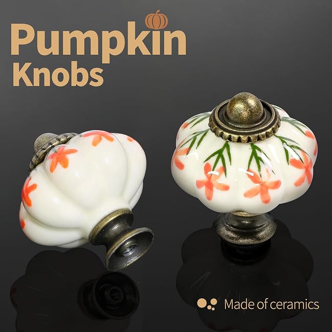 Ivory & Orange Pumpkin Knobs 12 Pack Ceramic Cabinet Knobs Vintage Drawer Pulls - Image 5