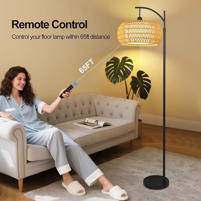 Arc Floor Lamps for Living Room Rattan Boho Floor Lamp - Image 6