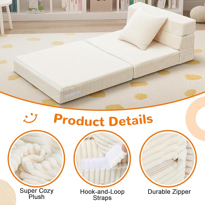 MeMoreCool Folding Sofa for Kids, Corduroy Fold Out Futon Chair, Small Foldable - Image 7