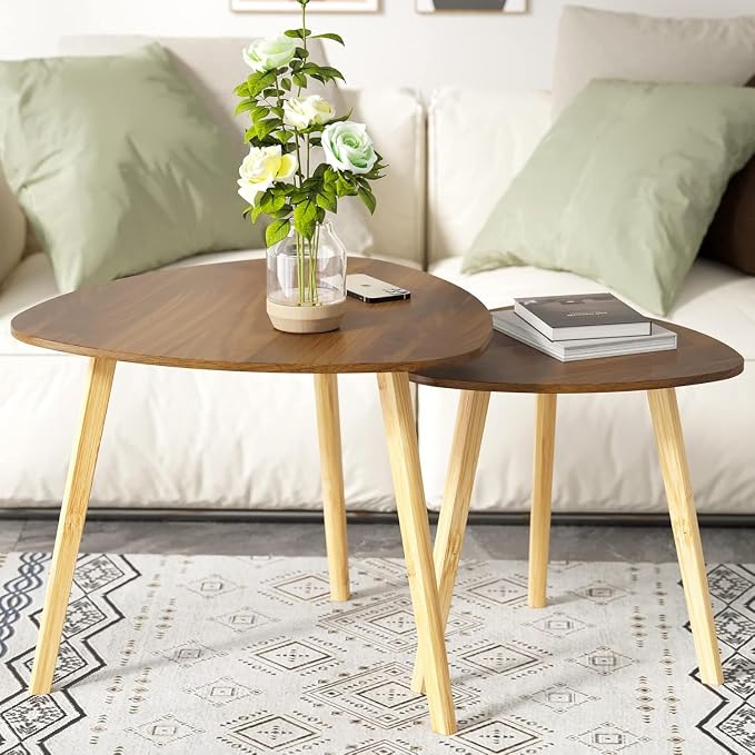 BAMEOS Bamboo Nesting Triangle End Table - Image 6