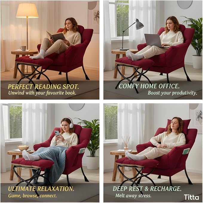 Tiita Lazy Chair with Ottoman, Comfy Leisure Sofa Armchair with Ottoman - Image 7