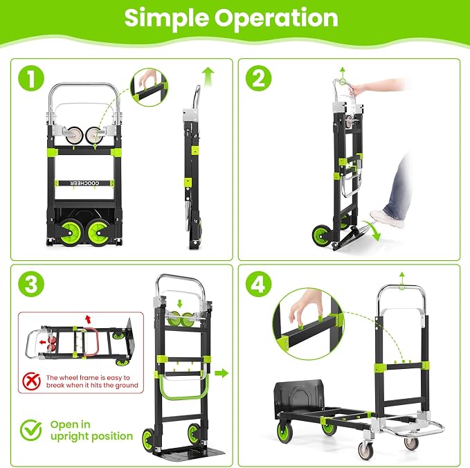 3-in-1 Folding Hand Trucks, 600Lbs Convertible Hand Truck Dolly, Heavy Duty - Image 4