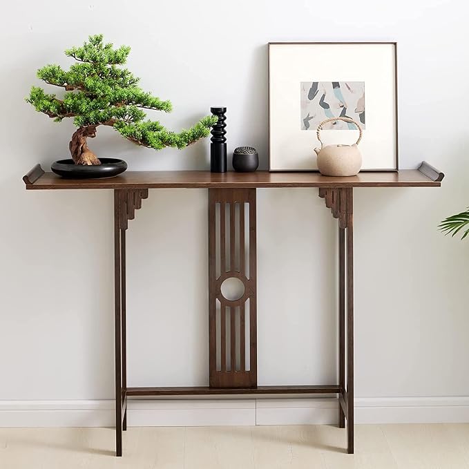 Gdrasuya10 40 inch Walnut Bamboo Console Sofa Table, Vintage Sofa Table Narrow by Gdrasuya10