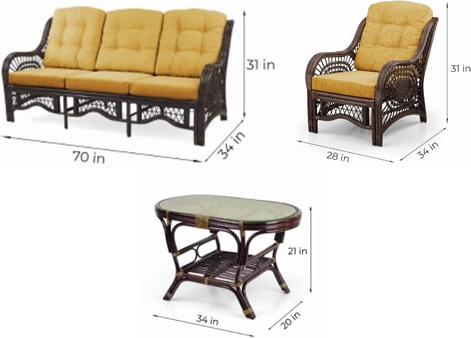 Malibu Lounge Set of 4: 2 Natural Rattan Wicker Chairs, Three-Seater Sofa - Image 3