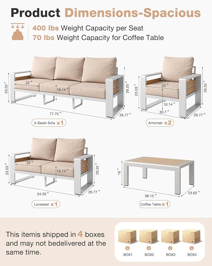 Aoxun Aluminum Patio Furniture Set, 5 Piece Luxury Outdoor Sectional - Image 6