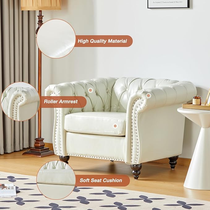 AVZEAR Leather Upholstered Armchair, Mid-Century Modern Single Sofa Chair - Image 3