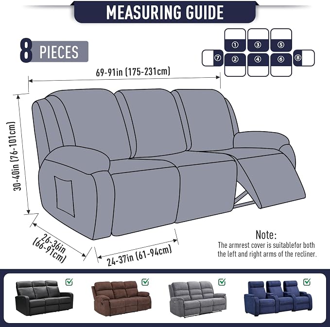 TAOCOCO Recliner Sofa Covers 8-Pieces Stretch Large Couch Covers - Image 5