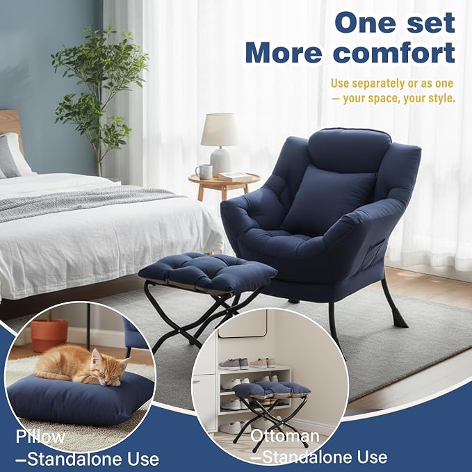 Lazy Chair with Ottoman, Large Accent Chair with Ottoman and a Throw Pillow - Image 5