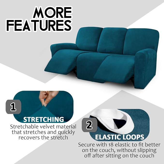 ULTICOR Velvet 8-Pieces Recliner Sofa Covers Stretch Reclining Couch Covers - Image 4
