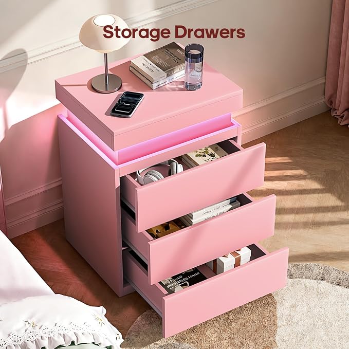ADORNEVE Nightstand with Charging Station and LED Lights, Night Stand with - Image 5