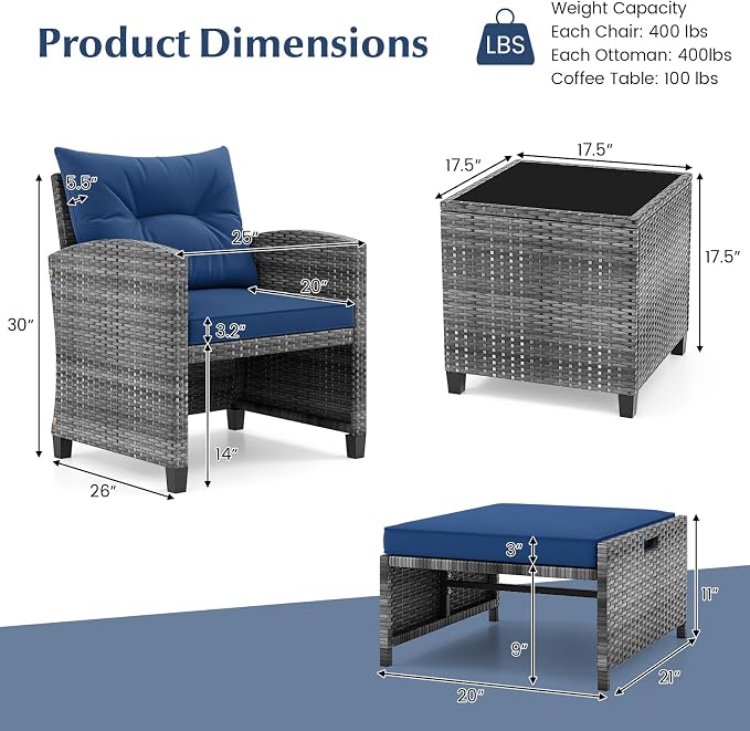 Tangkula 5 Pieces Patio Conversation Set, PE Wicker Rattan Outdoor Furniture Set - Image 4