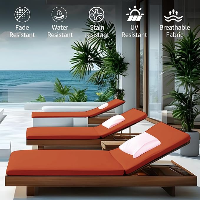 Outdoor Chaise Lounge Cushions for Patio, Waterproof Replacement Seat Cushions - Image 2