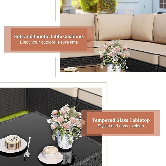 JAMFLY 5-Piece Patio Furniture Set, All-Weather Wicker Outdoor Sectional Sofa - Image 4