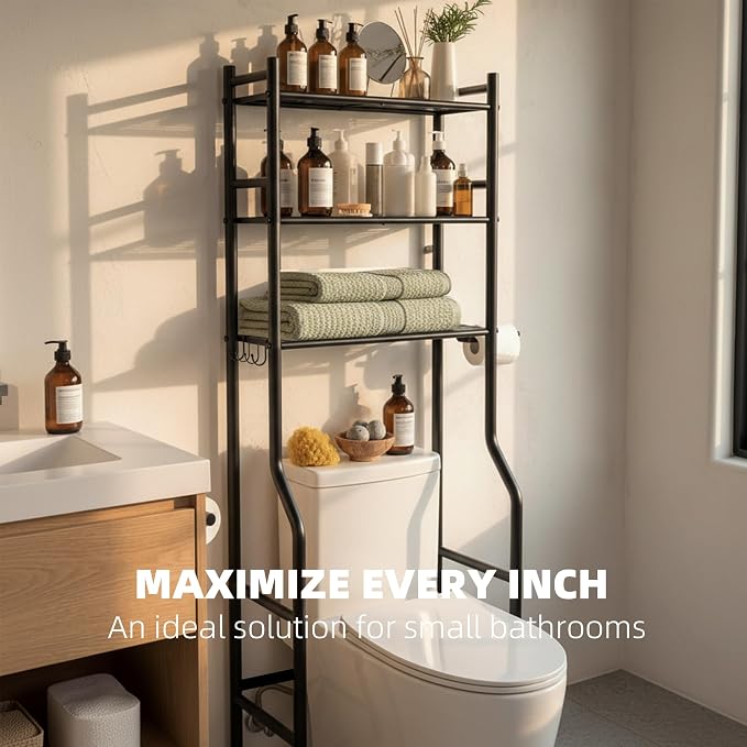 GloTika 3-Tier Over Toilet Storage - 150lb Total Capacity Metal Bathroom - Image 4