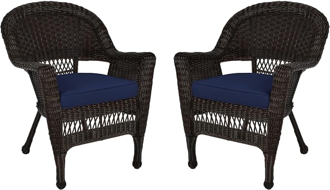 Jeco Wicker Chair with Blue Cushion by Jeco