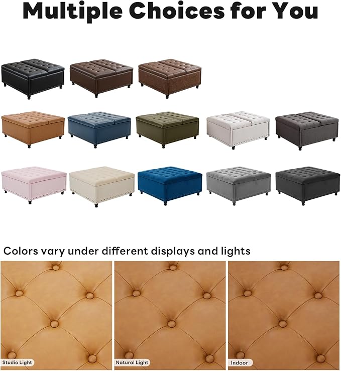 Tbfit Large Square Storage Ottoman Bench, Tufted Upholstered Coffee Table - Image 6