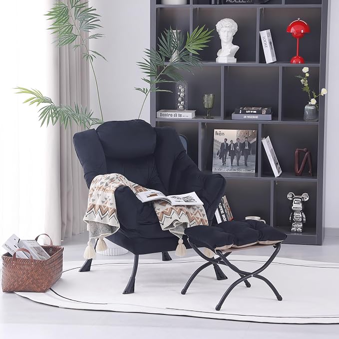 MBOOYOME Lazy Chair with Folding Ottoman, Modern Accent Lounge Armchair with - Image 3