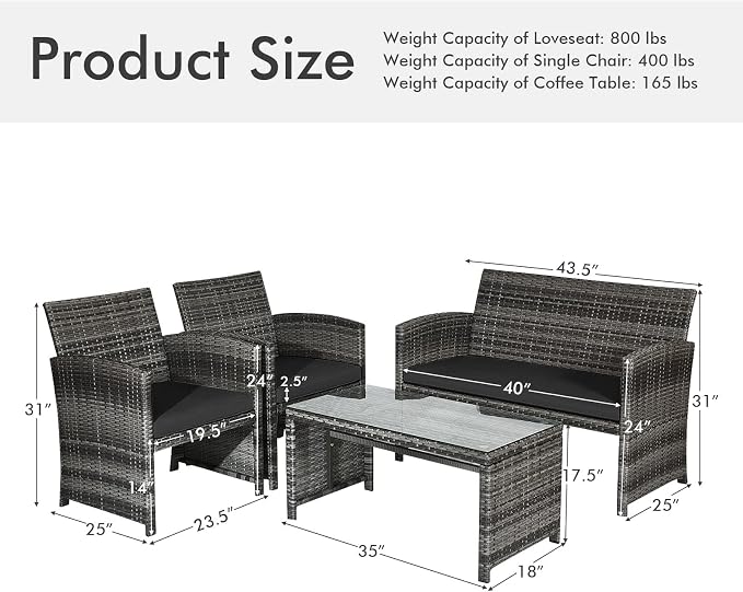 Goplus 4-Piece Rattan Patio Furniture Set, Outdoor Wicker Conversation Sofa - Image 7