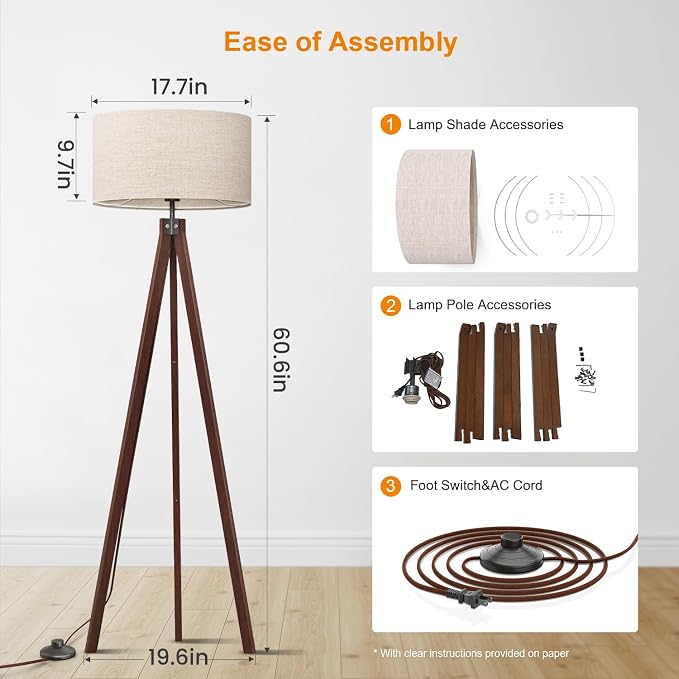 LEPOWER Wood Tripod Floor Lamp, Mid Century Standing Lamp, Modern Design - Image 8