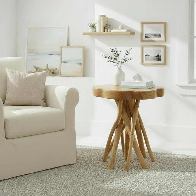 WELLAND Solid Teak Live Edge End Table, Small Accent Table, Plant Stand - Image 5