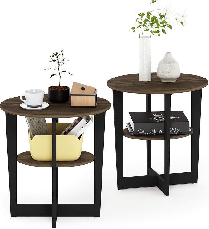 Furinno JAYA Side Table Set of 2, 2-Tier Round Modern End Table - Image 5