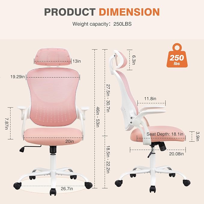 Sweetcrispy Office Computer Desk Chair, Ergonomic High-Back Mesh Rolling Work - Image 2