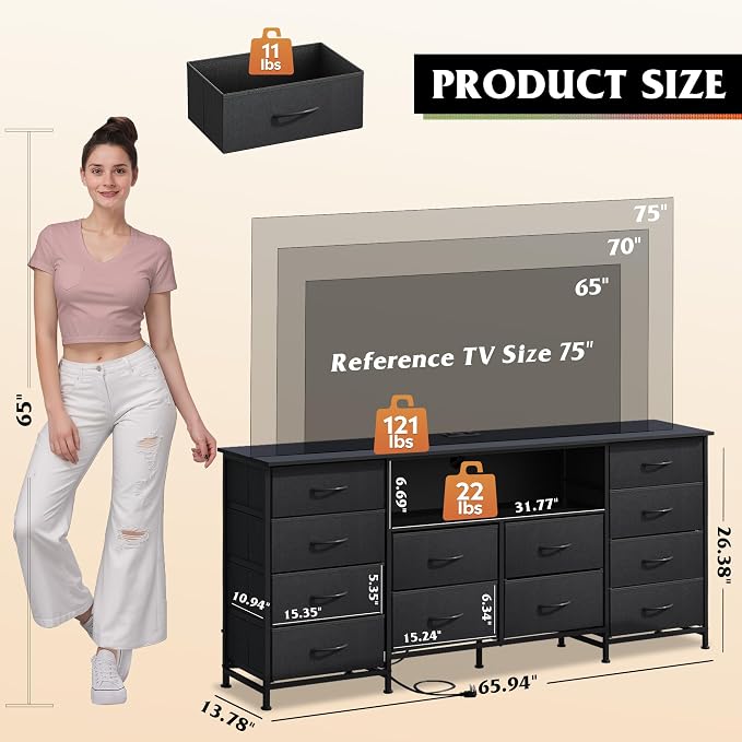 WLIVE 12 Drawer Dresser for Bedroom, 75 inch TV - Image 3