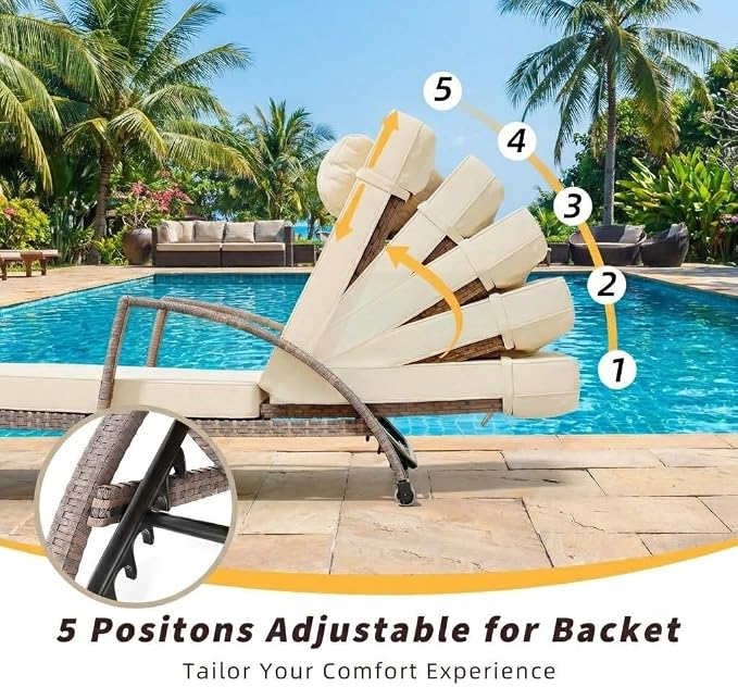 GarveeLife Outdoor Wicker Chaise Lounge Chair - Image 5