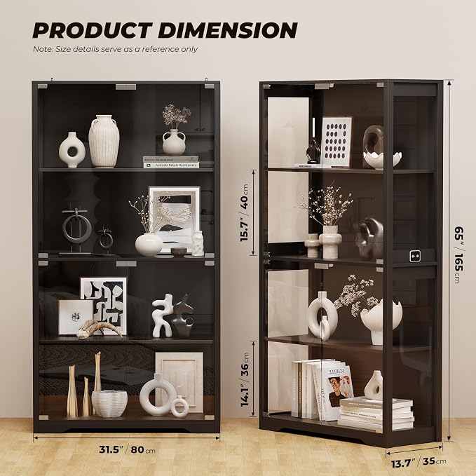 BROTTAR Display Cabinet with Glass Doors, 4-Tier Curio Cabinet with 3 Color - Image 2