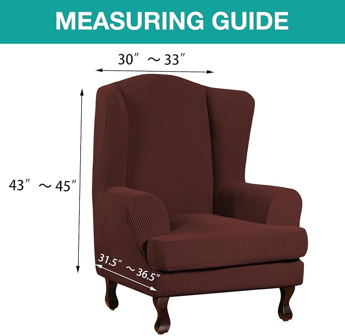 Turquoize Wingback Chair Covers 2 Piece Wing Chair Slipcover Stretch Slipcovers - Image 5