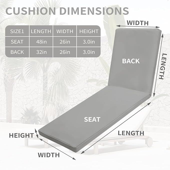 Outdoor Chaise Lounge Cushions for Patio, Lounge Chair Cushions, Waterproof - Image 7